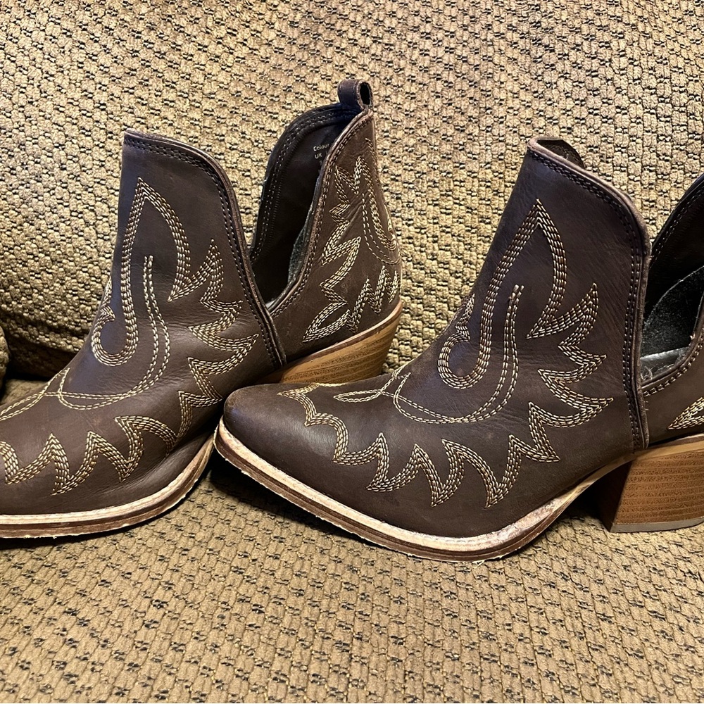 Myra Bag Dark Brown Embroidered Ankle Booties